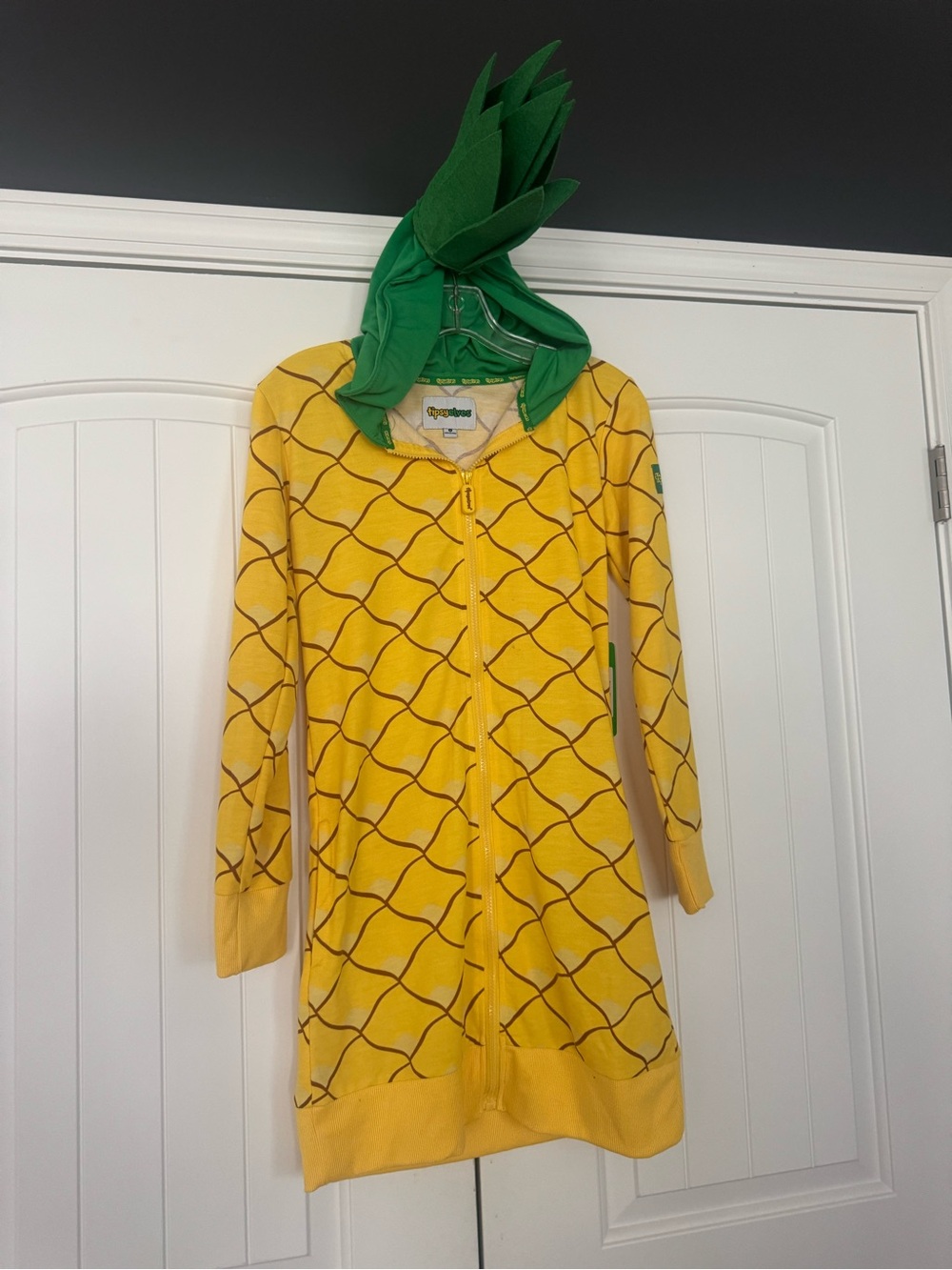 Tea Collection Yellow Pineapple Hooded Knit Dress with Green Leaf Hood